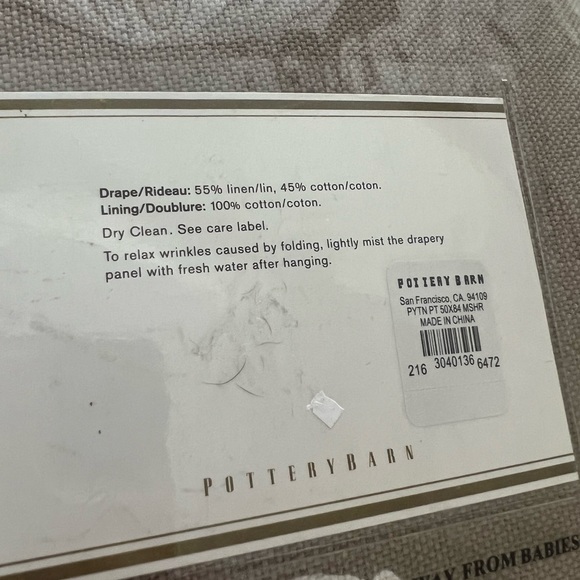 POTTERY BARN Peyton Drapes Mushroom Linen Blend 50" x 84" Pole Top - Picture 3 of 5